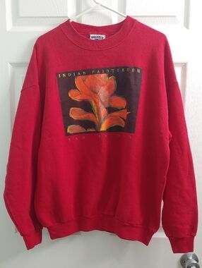 Vintage 90s Lee Sweatshirt Red Floral Indian Paintbrush San Antonio Size XL
